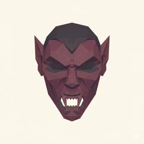 Low-poly vampire mask with fangs - Halloween, spooky, scary, horror, creepy, haunted, October 31, trick or treat, pumpkin, jack o’ lantern, jackolantern, ghost, skeleton, skull, zombie, witch, vampire, monster, mummy, Frankenstein 3D Model