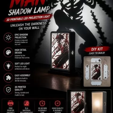 Chainsaw Man Shadow Lamp – 3D Printable LED Projection Light