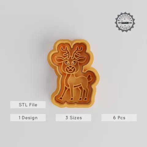 Caribou Cookie Cutter & Stamp Set, 3 Sizes S/M/L, Reindeer Shape, Christmas Baking, Festive Holiday Decor
