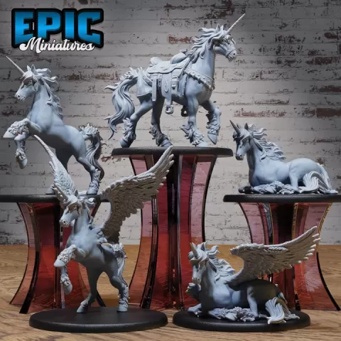 Unicorn Classic Set / Horned Pegasus Fable Monster / Magic Forest Creature / Woodland Beast / Cute Rainbow Horse / Fantasy Encounter by Epic-Miniatures