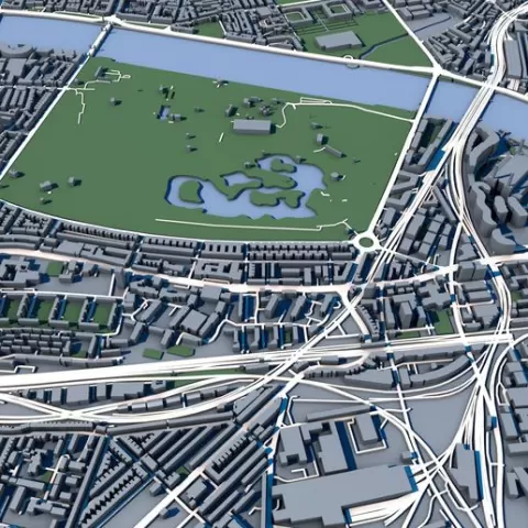 Battersea Park London 3D Model – Thames Riverside Park – London Urban Landscape