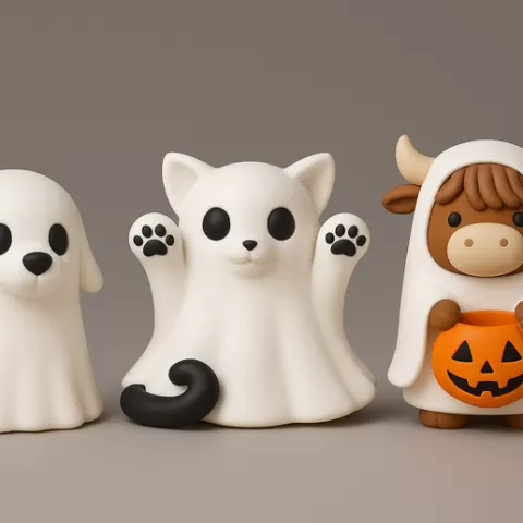 🎃 Hawollen Pack - Kawaii Ghost Animals | -30 % Halloween Sale | Halloween 3D Printable Figures (Dog, Cats & Cow) -.