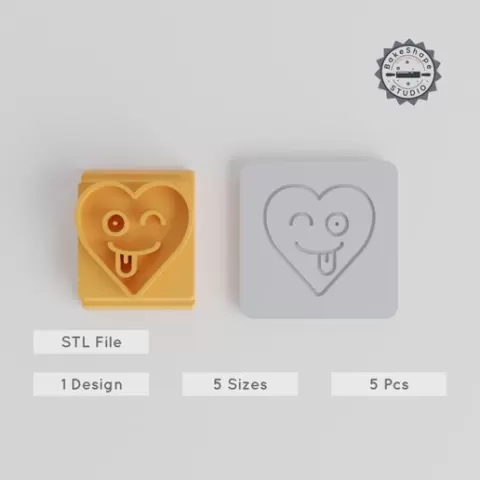 Funny Face Stamp Tile Set, 5 Sizes, Heart Wink & Smiling Emoji Design, Perfect for Clay, Cookies & Fondant