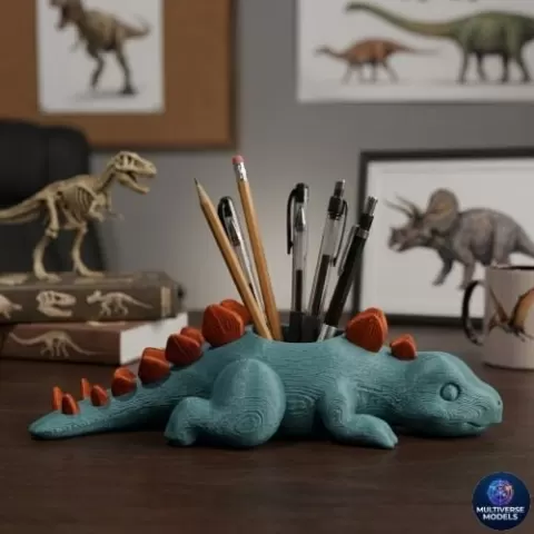 Stegosaurus Stylized Dinosaur Pen Holder for Creative Workspaces