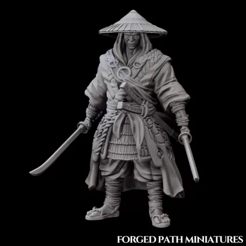 Japanese Ronin Champion – Dual-Wielding Samurai Hero | Bushido STL Miniature by Forged Path Miniatures