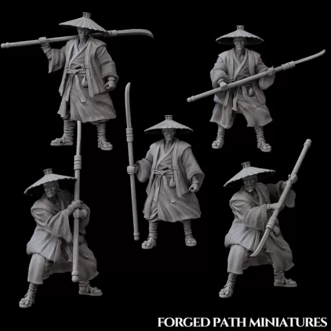 Ronin Spearmen – 5 Japanese Samurai Warriors with Yari | Bushido STL Miniatures by Forged Path Miniatures