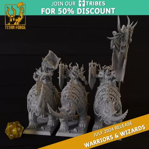 Warriors Rhino Riders - Warriors and Wizards - Titan Forge Miniatures July 2024 by Titan Forge Miniatures