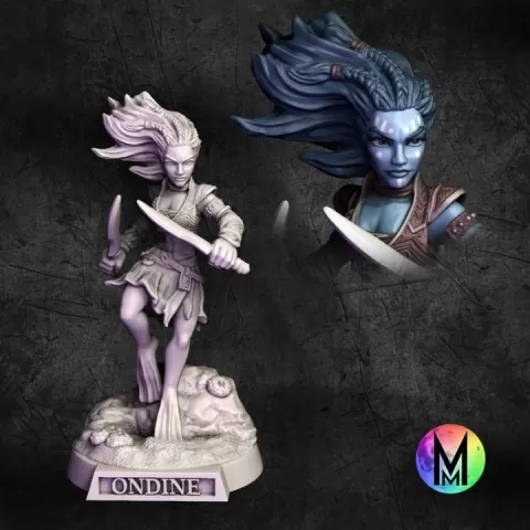 Sea Elf Fighter - Ondine the Elven Fighter (Sea Elf fighter with two swords ) by Moonlight Minis- Christine Van Patten