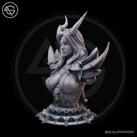 Miniature Bust - Selene the Tiefling Sorcerer, DnD Minis - Fantasy Character Bust for Painting 90mm Height - DnD STL (Pre-Supported) by Grey Alchemists