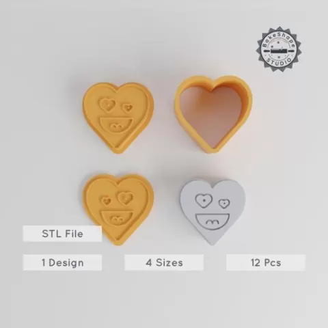 Love Face Bath Bomb Mold, Heart Emoji Design, 4 Size Set, XS to L, 12 Piece Collection