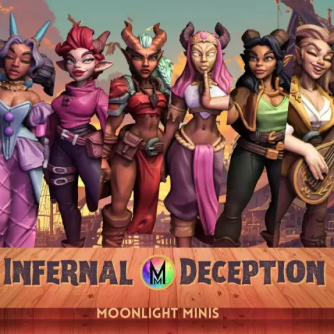 Female Tiefling Set - Bard, Fighter / Barbarian, Rogue, Monk, Druid, Sorcerer (Set of 6 Female Tieflings ) by Moonlight Minis- Christine Van Patten