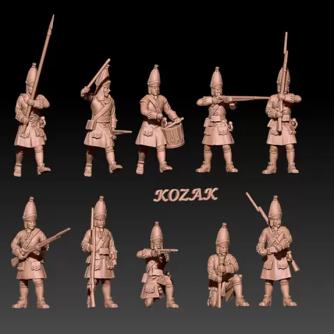 Russian grenadiers in mitre hats GNW (1700-1721) set 1 by Kozak miniatures