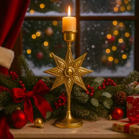 Christmas Star Candle Holder , Stand for Holiday Table Centerpiece & Mantel Déco, Easy Print