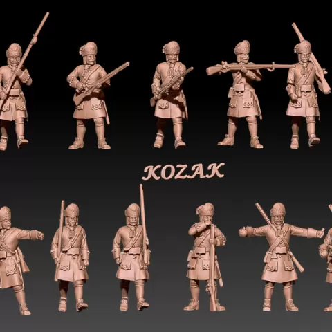 Russian grenadiers GNW in bearskin hat and plug bayonet set 2 by Kozak miniatures