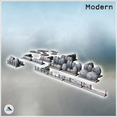 Set of natural scenery with bushes, hedges, and wooden fences (4) - Modern WW2 WW1 World War Diaroma Wargaming RPG Mini Hobby by Hartolia Miniatures