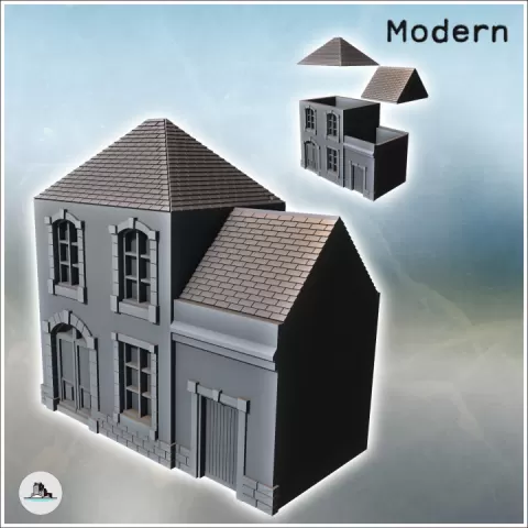 Modern slate-roofed building with annex and upper floor (20) - Modern WW2 WW1 World War Diaroma Wargaming RPG Mini Hobby by Hartolia Miniatures