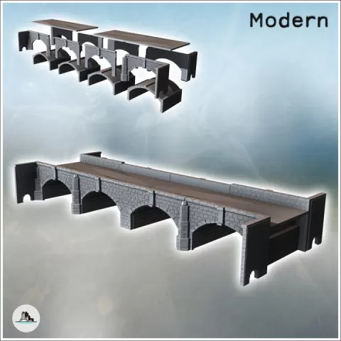 Straight stone bridge with four arches and double pillars (15) - Modern WW2 WW1 World War Diaroma Wargaming RPG Mini Hobby by Hartolia Miniatures