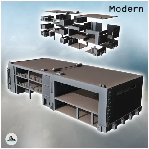 Open modern industrial building with multiple floors, flat roof, and side ladders (14) - Modern WW2 WW1 World War Diaroma Wargaming RPG Mini Hobby by Hartolia Miniatures