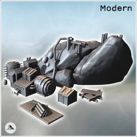 Modern mine with extraction machines and a large rock (13) - Modern WW2 WW1 World War Diaroma Wargaming RPG Mini Hobby by Hartolia Miniatures