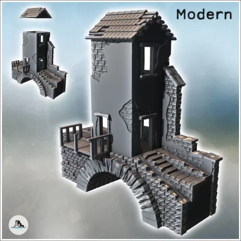 Stone bridge house damaged (12) - Modern WW2 WW1 World War Diaroma Wargaming RPG Mini Hobby by Hartolia Miniatures