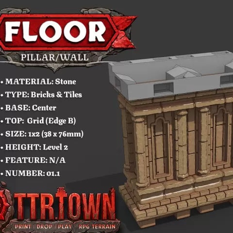 Floor - Wall Pillar - 1x2 - Level 02 - Top (GRID - EDGE) - Base (CENTER) 1.1 - TTR Town Minis by TTR.Town
