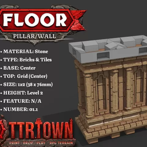 Floor - Wall Pillar - 1x2 - Level 02 - Top (GRID - CENTER) - Base (CENTER) 1.1 - TTR Town Minis by TTR.Town