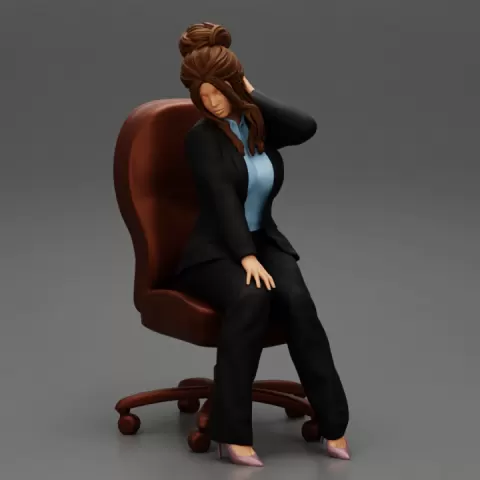 Business Woman Sitting Office Chair Relaxing by 3DGeschaft Miniatures Figures