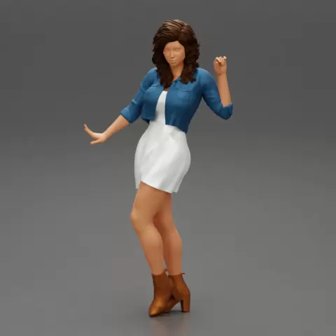 Fashion woman wearing a jeans jacket and striped dress by 3DGeschaft Miniatures Figures