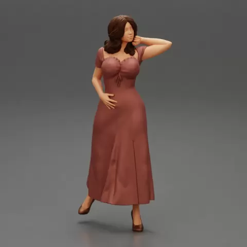 beautiful tanned woman wearing an elegant dress posing standing by 3DGeschaft Miniatures Figures