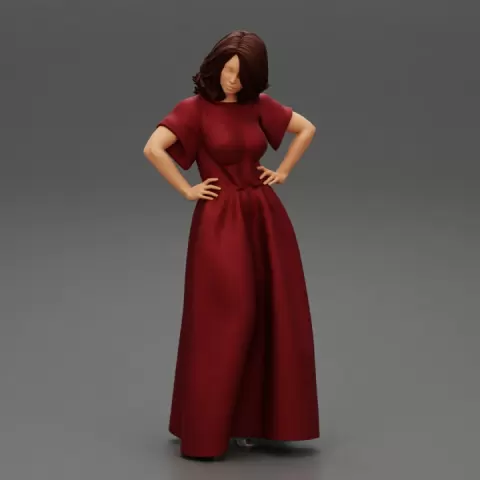 Fashion Pretty Woman Long Dress Posing Hands Hips by 3DGeschaft Miniatures Figures