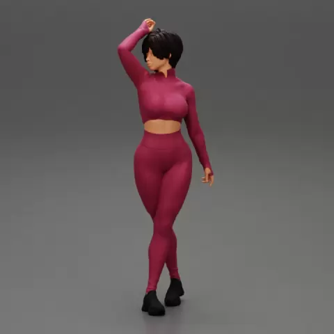 beautiful slim sporty woman stretching and exercising with short hair by 3DGeschaft Miniatures Figures