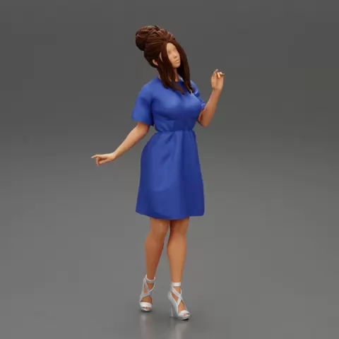 Beautiful Woman with Hair Style in Fashion Dress by 3DGeschaft Miniatures Figures