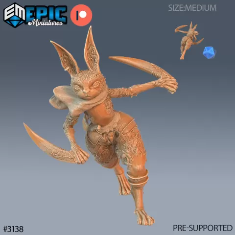 Rabbit Folk Warrior Running / Bunny Warrior / Rodent Tribe / Wild Animal Humanoid / Hare Army by Epic-Miniatures