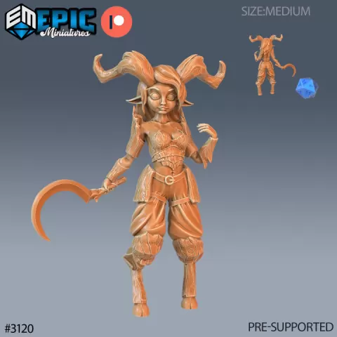Satyr Girl Scythe / Pan Warrior / Forest Guardian / Nature Spirit / Wild Animal Hybrid / Deer Humanoid Encounter by Epic-Miniatures