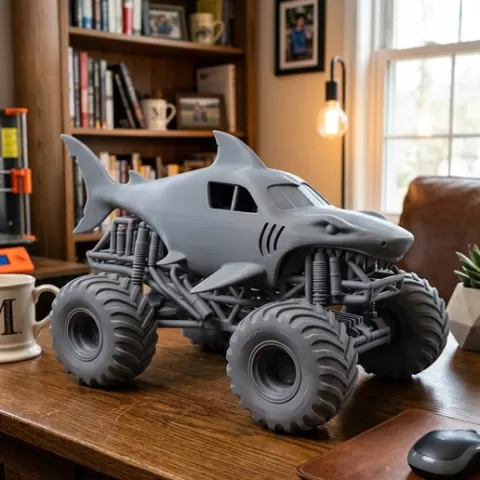 Shark Monster Truck STL File for 3D Printing - FDM Optimized - Monster Jam Inspired Digital Model - Offroad Shark Car