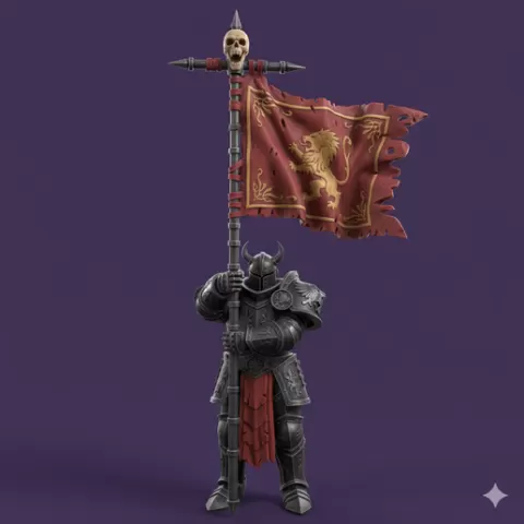 Single STL Heavily Armored Standard Bearer - Elite Fantasy Wargaming Miniature STL File