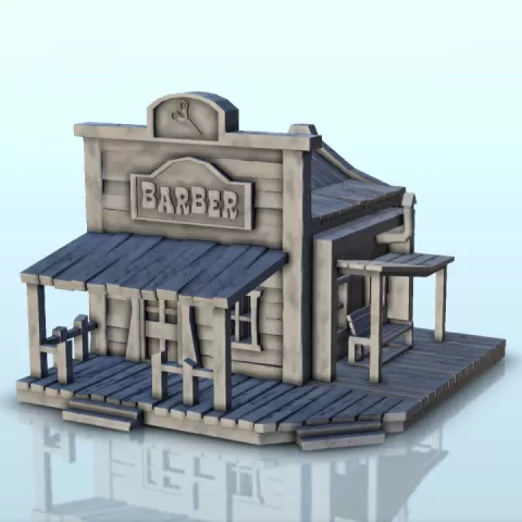 Western barber shop with canopy and bench (10) - Wild West USA America cow-boy by Hartolia Miniatures