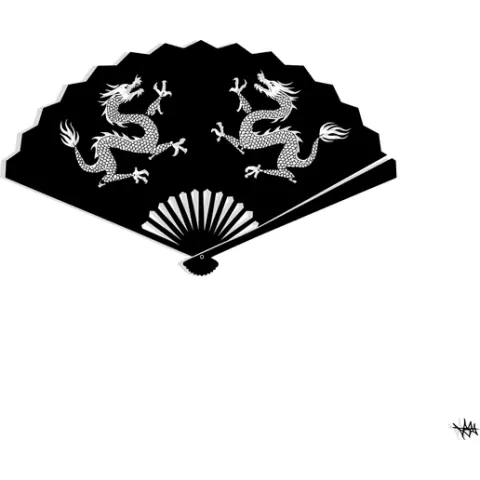 traditional folding fan with dragons in the folds 2 - 2D/3D Wall Art STL+SVG For CNC Router, Plasma, Waterjet, Laser & 3D Printer