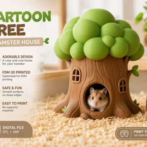 Cartoon Tree Hamster House 🐹 | FDM Friendly | No Supports | Easy Print STL | Small Pet Hideout | Cute Rodent Shelter