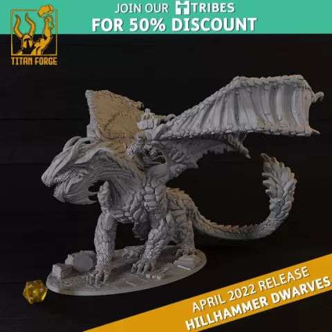 Magma Dragon - Hillhammer Dwarves - Titan Forge Miniatures April 2022 by Titan Forge Miniatures