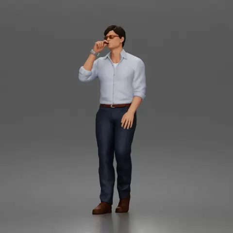 man smoking wearing sunglasses collared shirt trousers leather shoes by 3DGeschaft Miniatures Figures