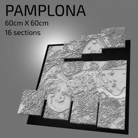 3D Pamplona | Digital Files | 3D STL File | Pamplona 3D Map | 3D City Art | 3D Printed Landmark | Model of Pamplona Skyline | 3D Art by 3DCityframes