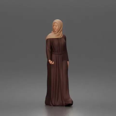 Standing woman looking aside wearing hijab and long belted abaya by 3DGeschaft Miniatures Figures