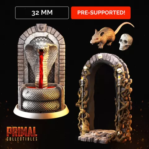 Snake fountain, door open and rat/skull - MASTERS OF DUNGEONS QUEST by PRIMAL Collectibles