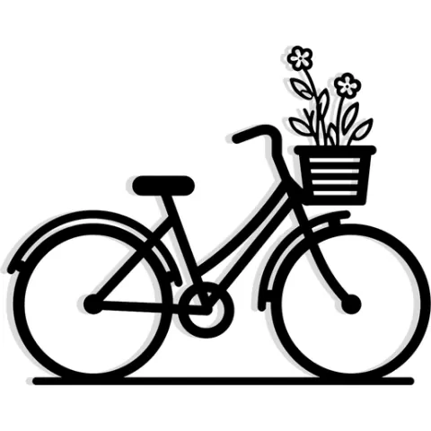 Bicycle with flowers in basket 2 - 2D/3D Wall Art STL+SVG For CNC Router, Plasma, Waterjet, Laser & 3D Printer