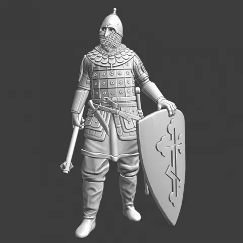 Medieval Noble Russian Knight with mace and cross shield by Northern Crusades Miniatures