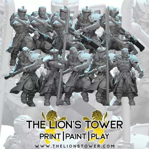Talarian Army - Kingsguard Glaiveguard (Set of 12 x 32mm scale presupported miniatures) by The Lion's Tower Adventurers Guild