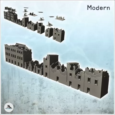 Set of ten single-storey urban buildings (ruined version) (1 - Hartolia Miniatures