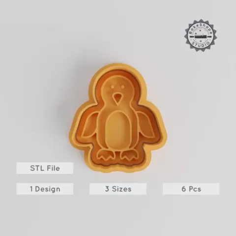 Penguin Shape Cutter & Stamp Set, Cookie & Fondant Decor, Wildlife Animal Design, 3 Sizes, S/M/L, 6 Pieces