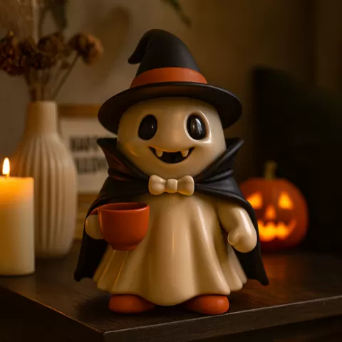 Cute Halloween Ghost Monster Figurine 3D Print | Witch Hat Ghost Decoration | Spooky Monster STL Model for Halloween Party, Home Decor, Collectible Toy